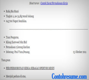 contoh surat permohonan kerja 